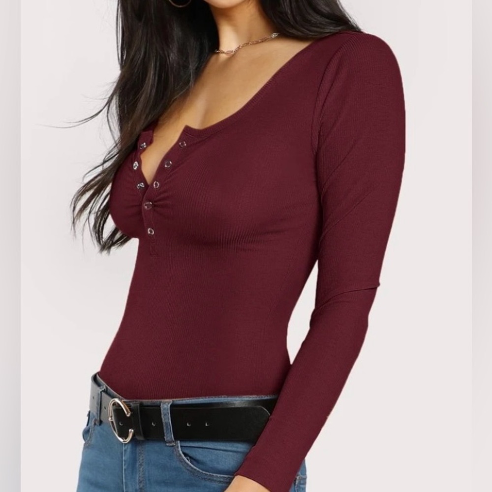 Maroon Scoop Neck Henley